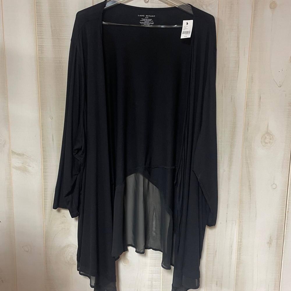 NWT Lane Bryant Black Sheer Asymmetrical Hem Cardigan Sz 26/28